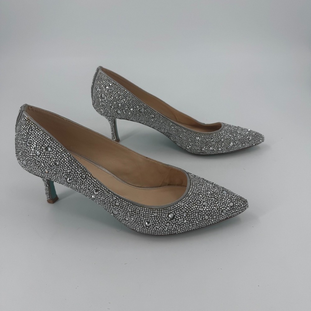 Betsey Johnson Jora Pump Heels Womens Size 11M Silver Rhinestone Pointed Toe - Picture 5 of 8